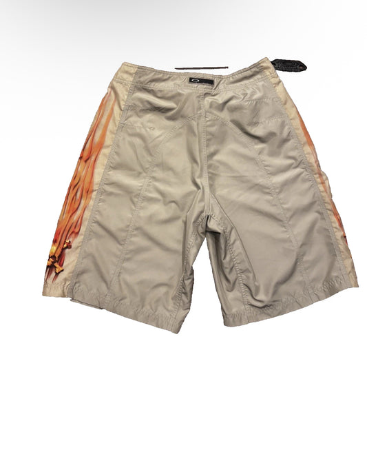 Vintage Oakley Software Board Shorts Swim Trunks Flame Skull Size 32