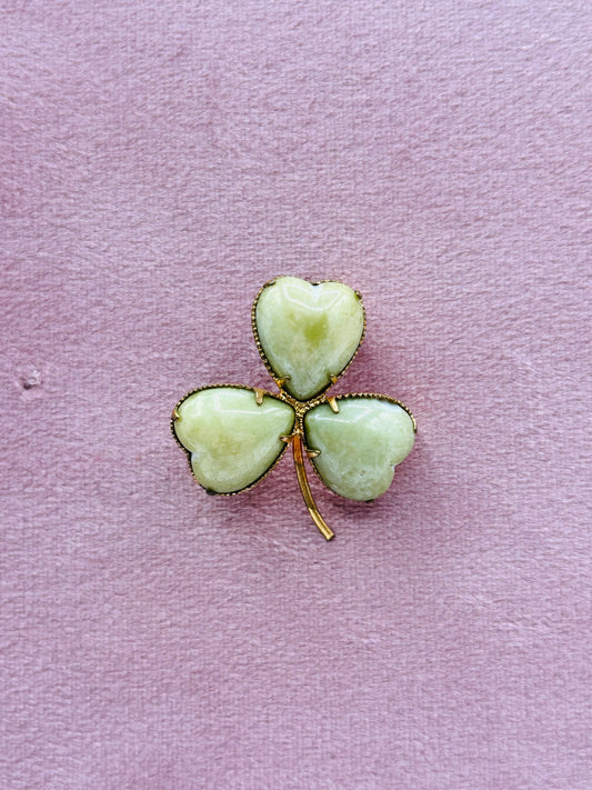Vintage Connemara Marble Shamrock Clover Brooch