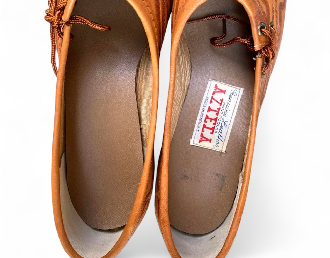 Vintage Hand Tooled Brown Tan Leather Loafer Shoes – Made in Mexico