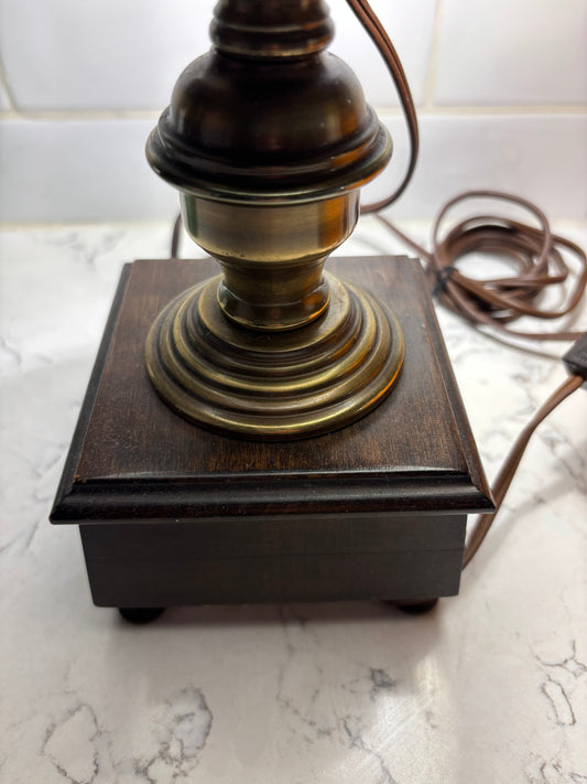 Rare Underwriters Laboratories Green Wood & Brass Base Lamp