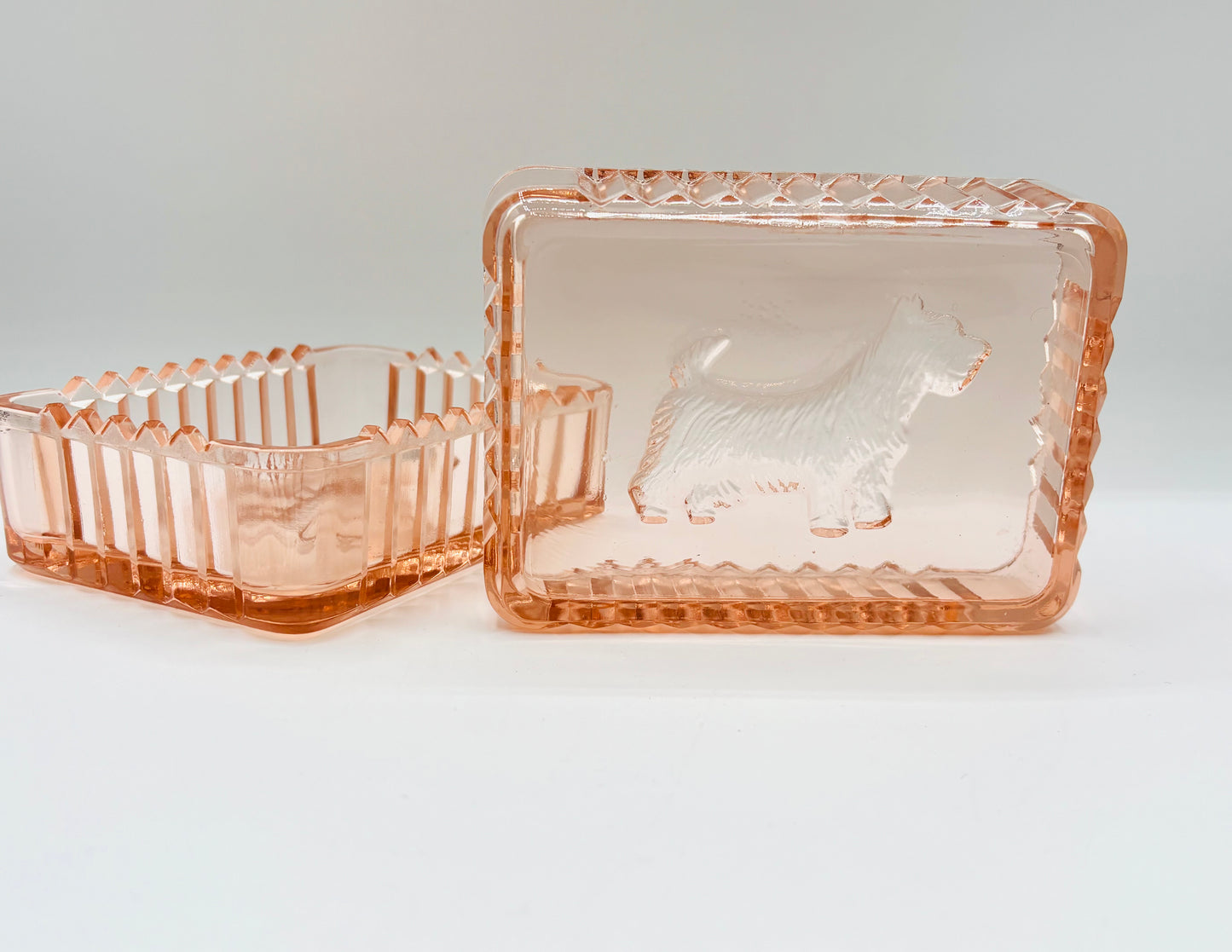 Vintage Pink Depression Scottish Terrier Glass Box