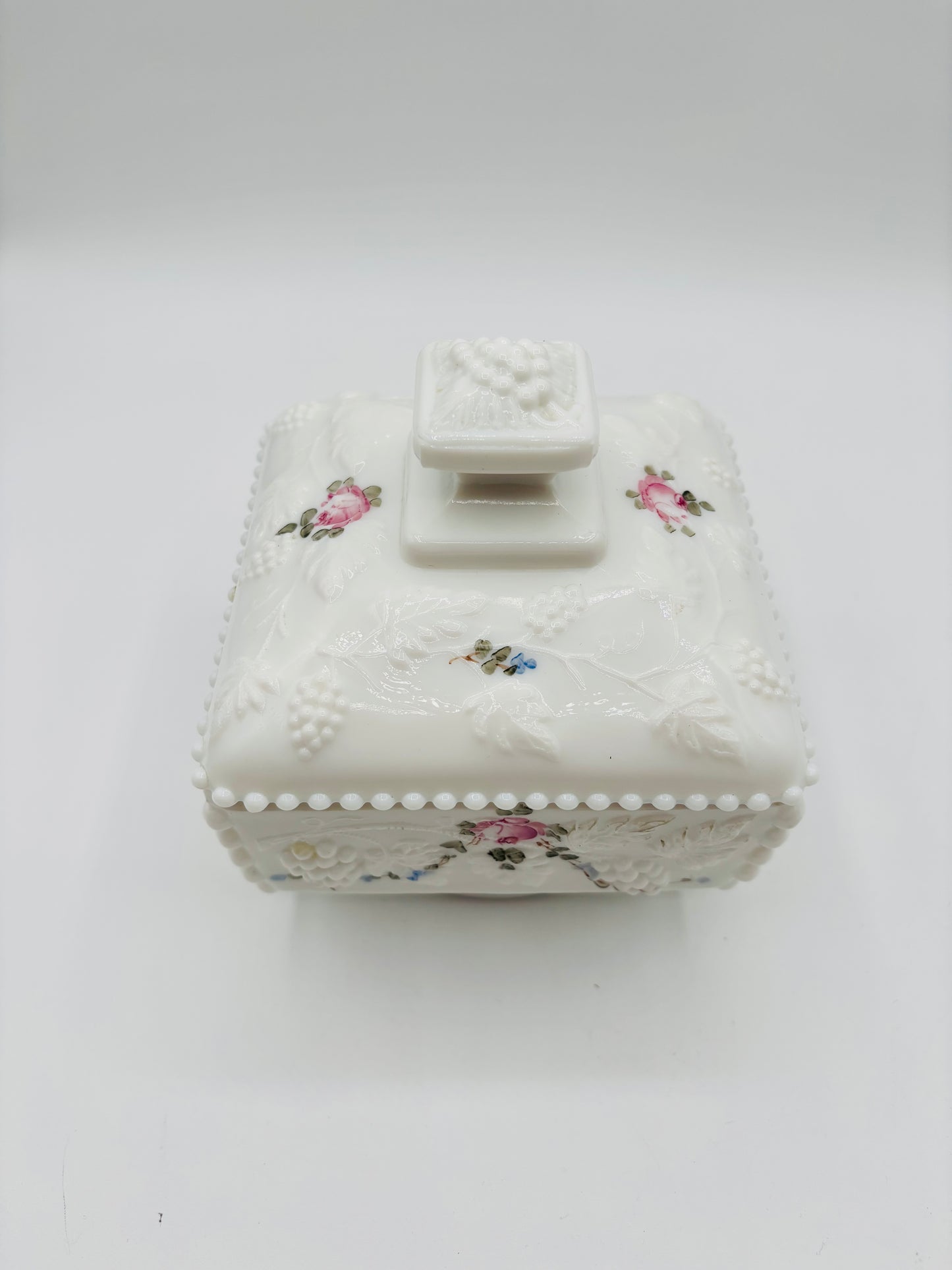 Westmoreland Beaded Grape Vanity Powder Jar Glass Box