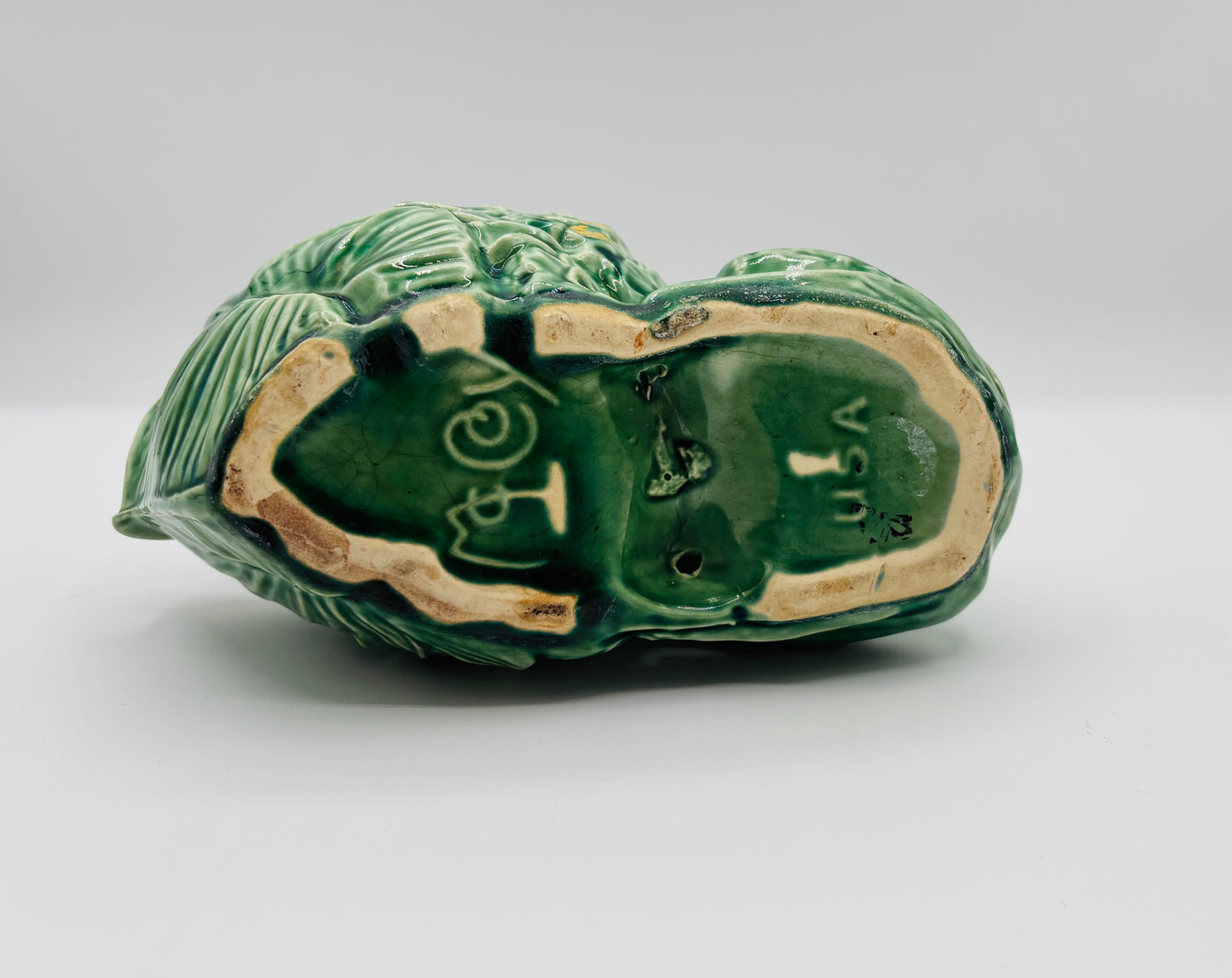 Rare Vintage McCoy Smiling Frog Lotus Green Pottery Planter (circa 1950s)