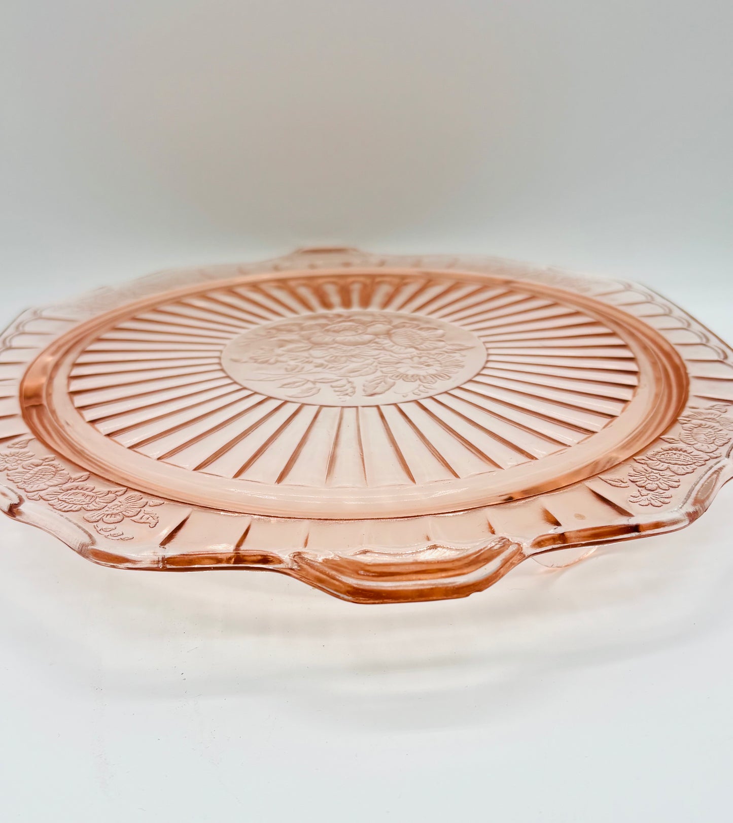 Vintage Anchor Hocking Pink Glass Mayfair Footed Cake Platter (circa 1930s)