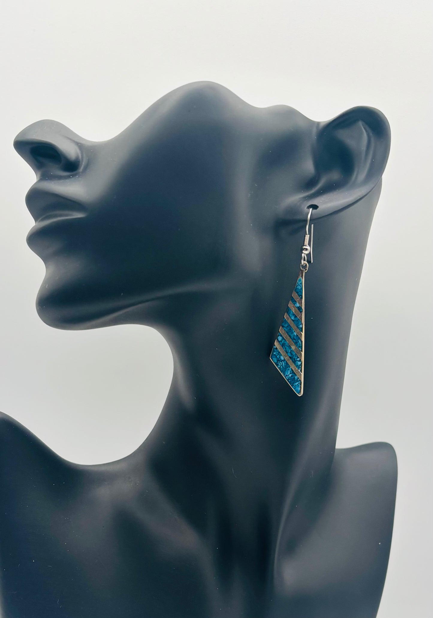Vintage Mexican Alpaca Silver Turquoise Dangle Earrings