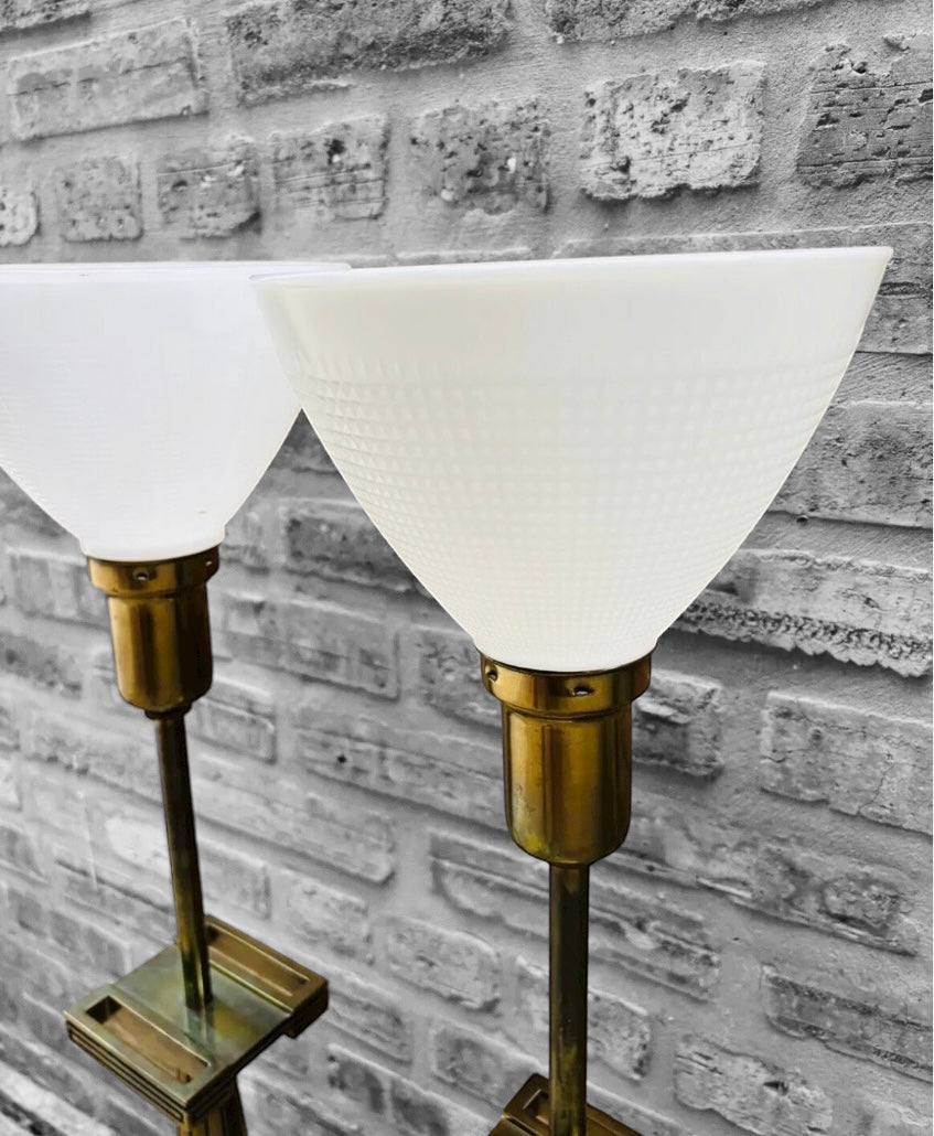 Tommi Parzinger Stiffel Brass and Porcelain Shade White Tall Floor/Table Lamp_pick up only