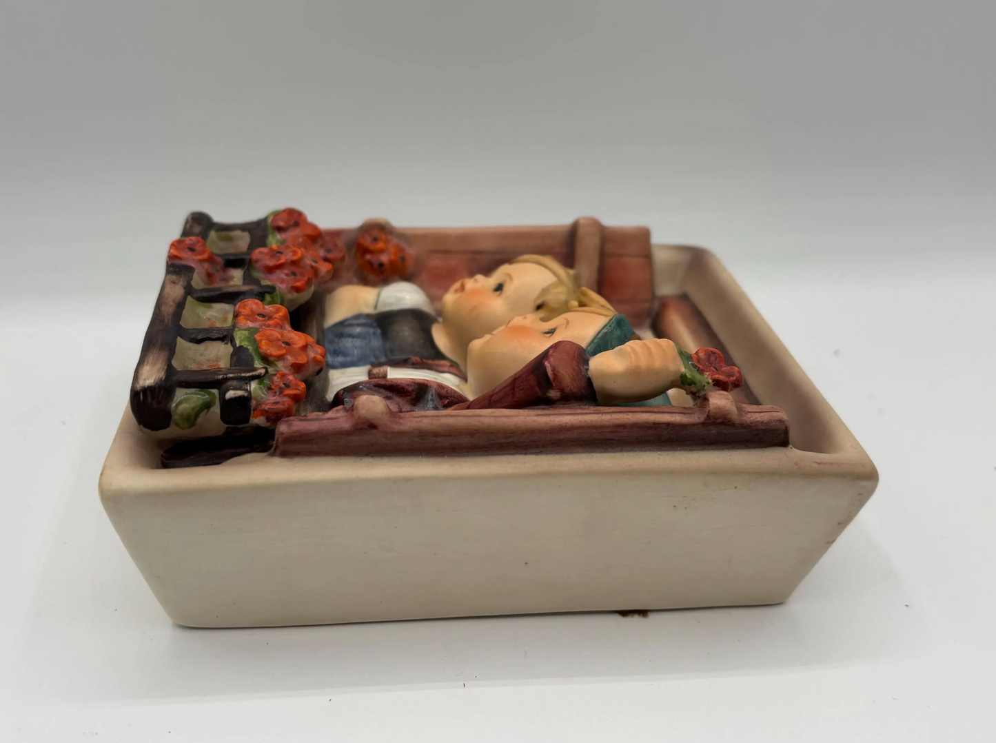 Vintage Goebel Hummel Hanging Wall Figurine - Boy and Girl Waving from Windowsill