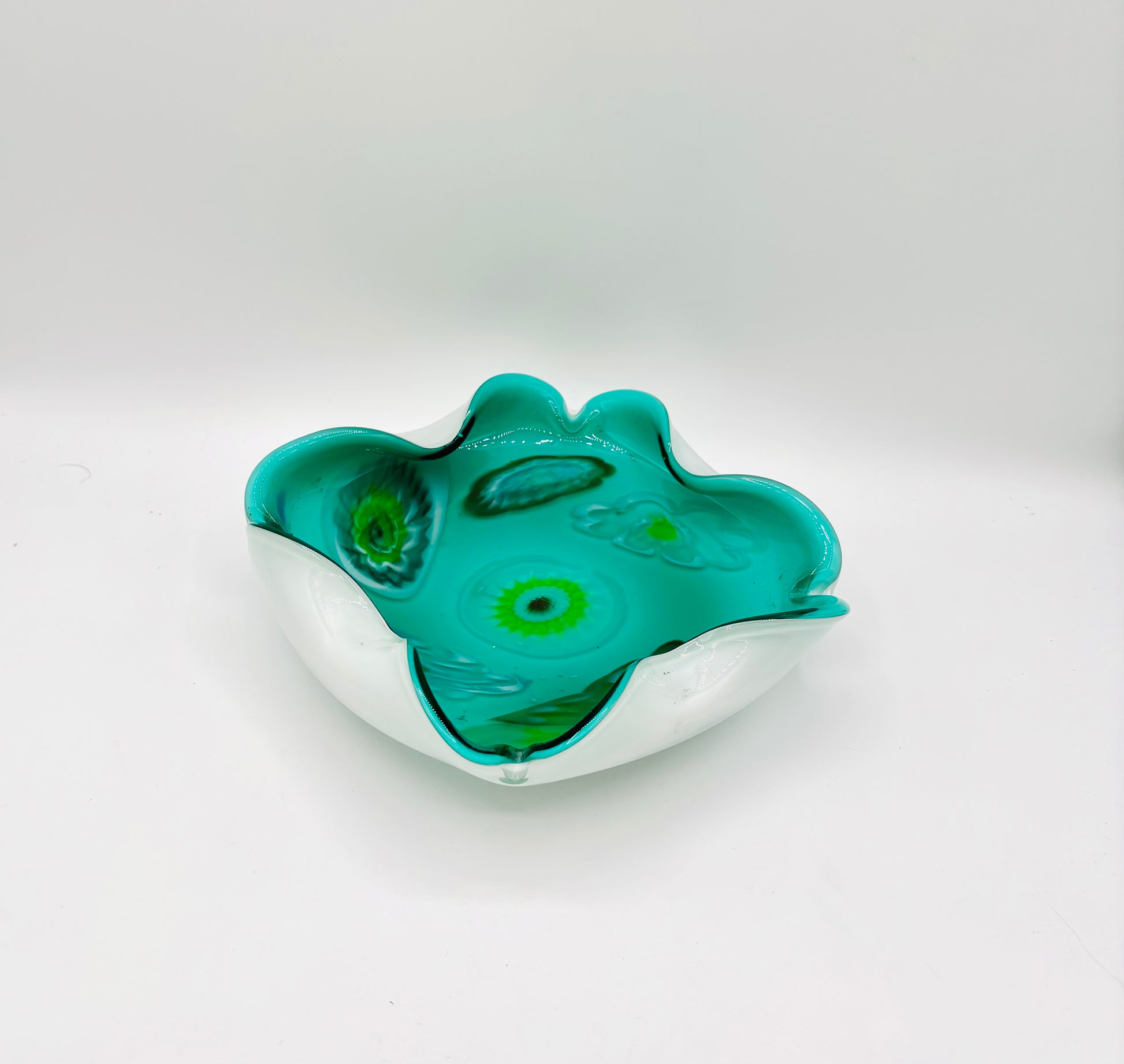 Vintage Murano Green and White Candy Dish/Bowl 