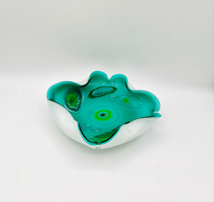 Vintage Murano Green and White Candy Dish/Bowl 