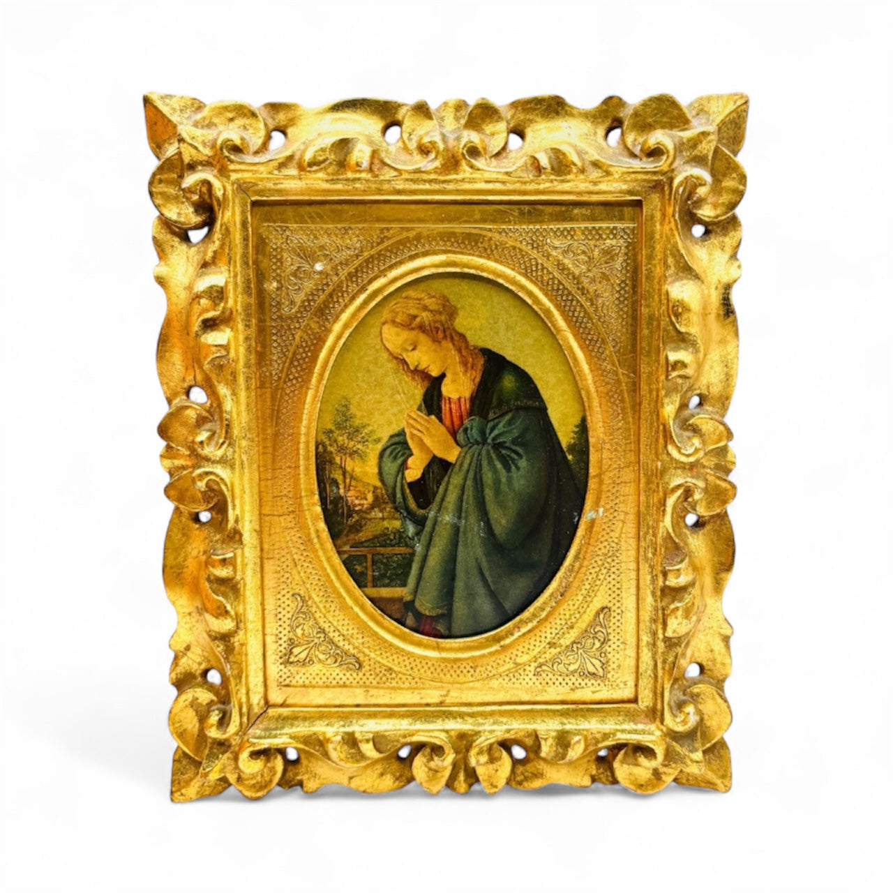 One Pair of Golden Raphael's Madonna Sedia in Florentine and Modanna Italian Frames 