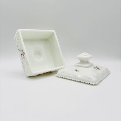 Westmoreland Beaded Grape Vanity Powder Jar Glass Box 