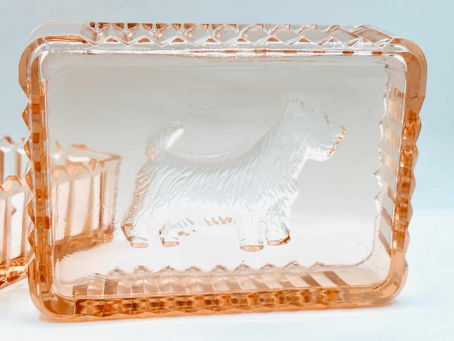 Vintage Pink Depression Scottish Terrier Glass Box 