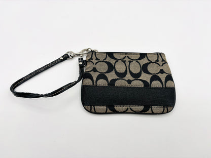 Coach 47790 Signature Stripe Black Jacquard & Leather Trim Wristlet Wallet 