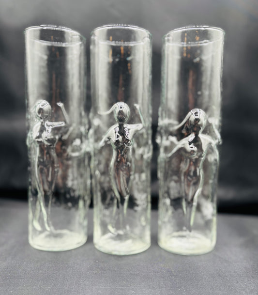 Rare Mid Century Modern Libbey “La Femme” Nude Highball Glasses 