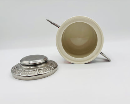 Vintage Weidmann Porcelain & Stainless Steel Sugar Bowl 