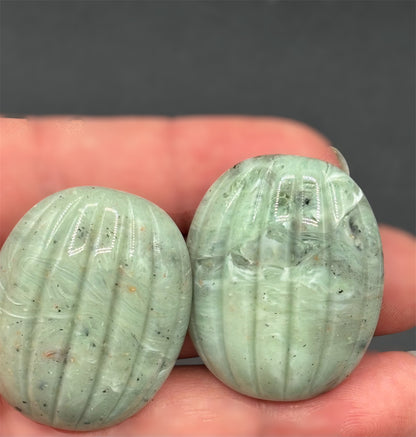 Vintage Molded Plastic Resin Green Melon Jade-Like Bead Earrings