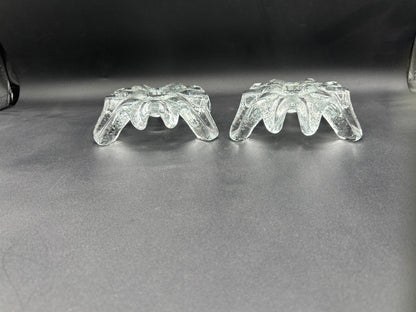 Pair of Mid Century Blenko Icy Tripod Glass Candlesticks 