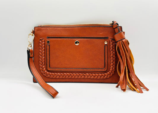 Discontinued Melie Bianco Sawyer Vegan Leather Tassel Wristlet Bag 