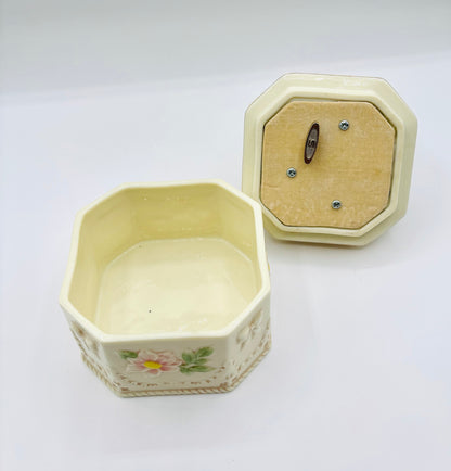 Vintage Porcelain 3D Floral Musical Jewelry Box by San Francisco Music Box Company 