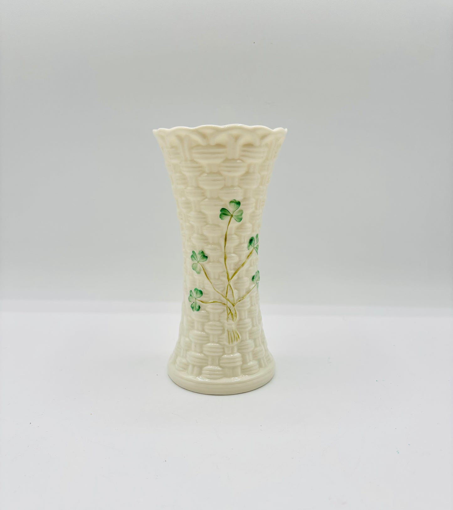Vintage Belleek Irish Pottery Shamrock Vase 