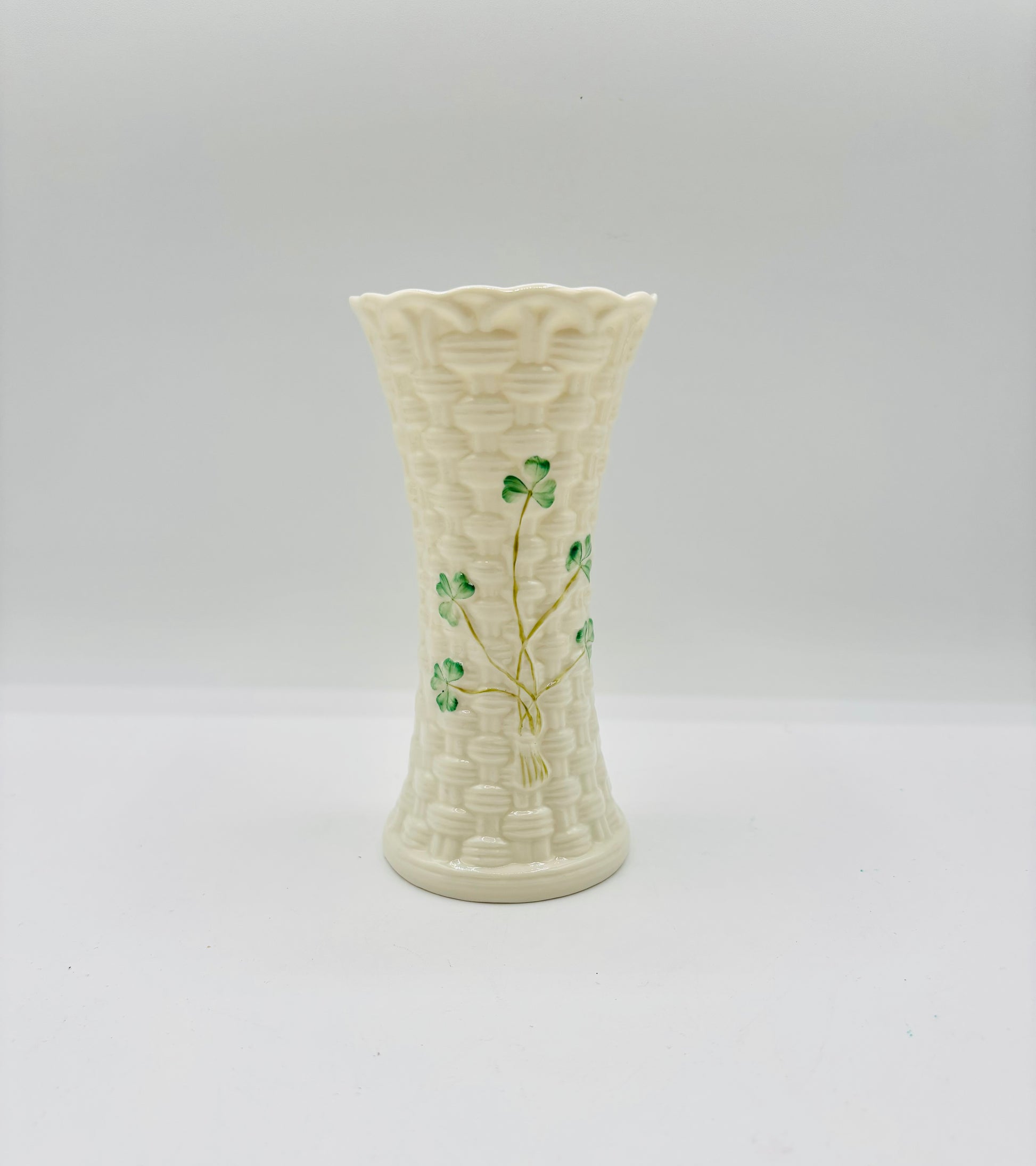 Vintage Belleek Irish Pottery Shamrock Vase 