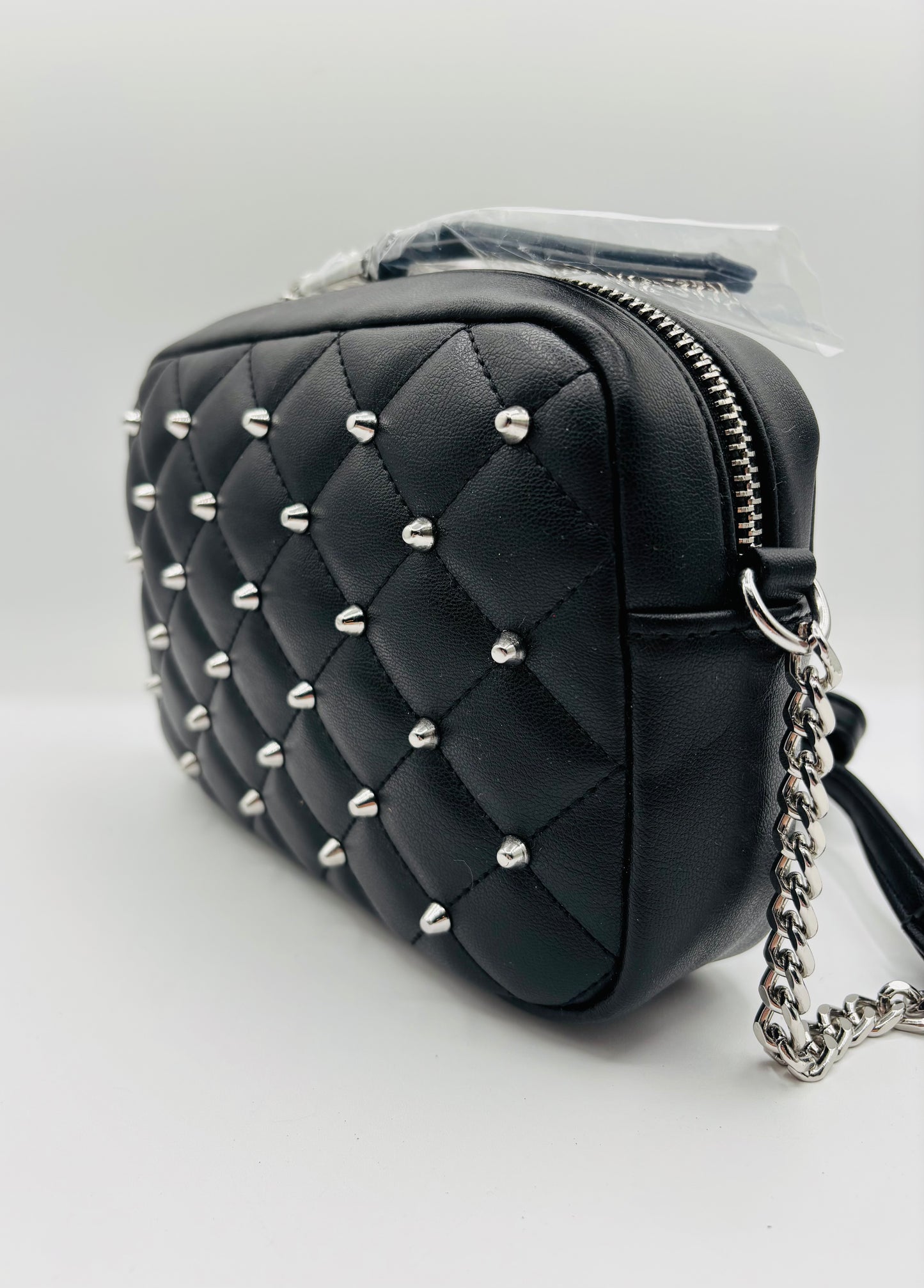 Rebecca Minkoff Women's Black Leather Diamond Quilted Studded Crossbody Bag 