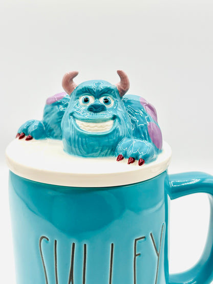 RAE DUNN Disney Pixar Monsters Inc “SULLEY” Ceramic Mug with 3D Topper Lid 