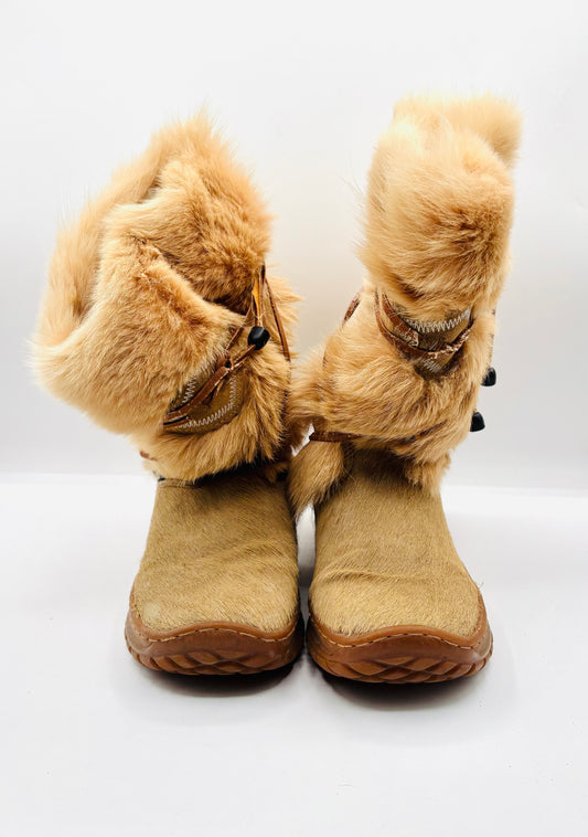 Vintage Oscar Sport “Winna” Wool-Lined Fur Tan Boots — Women’s EU 40 Made in Italy 