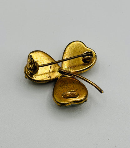 Vintage Connemara Marble Shamrock Clover Brooch 