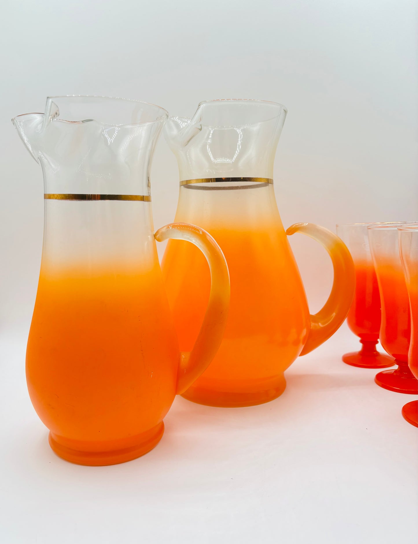 6 Piece Vintage Blendo Ombré Frosted Orange Drinking Glass Set (circa 1960s) 