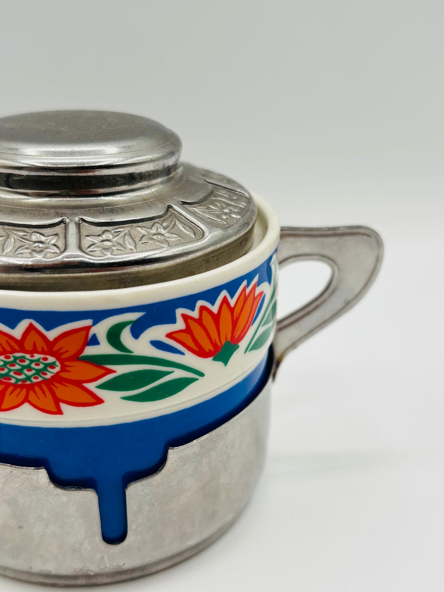 Vintage Weidmann Porcelain & Stainless Steel Sugar Bowl 