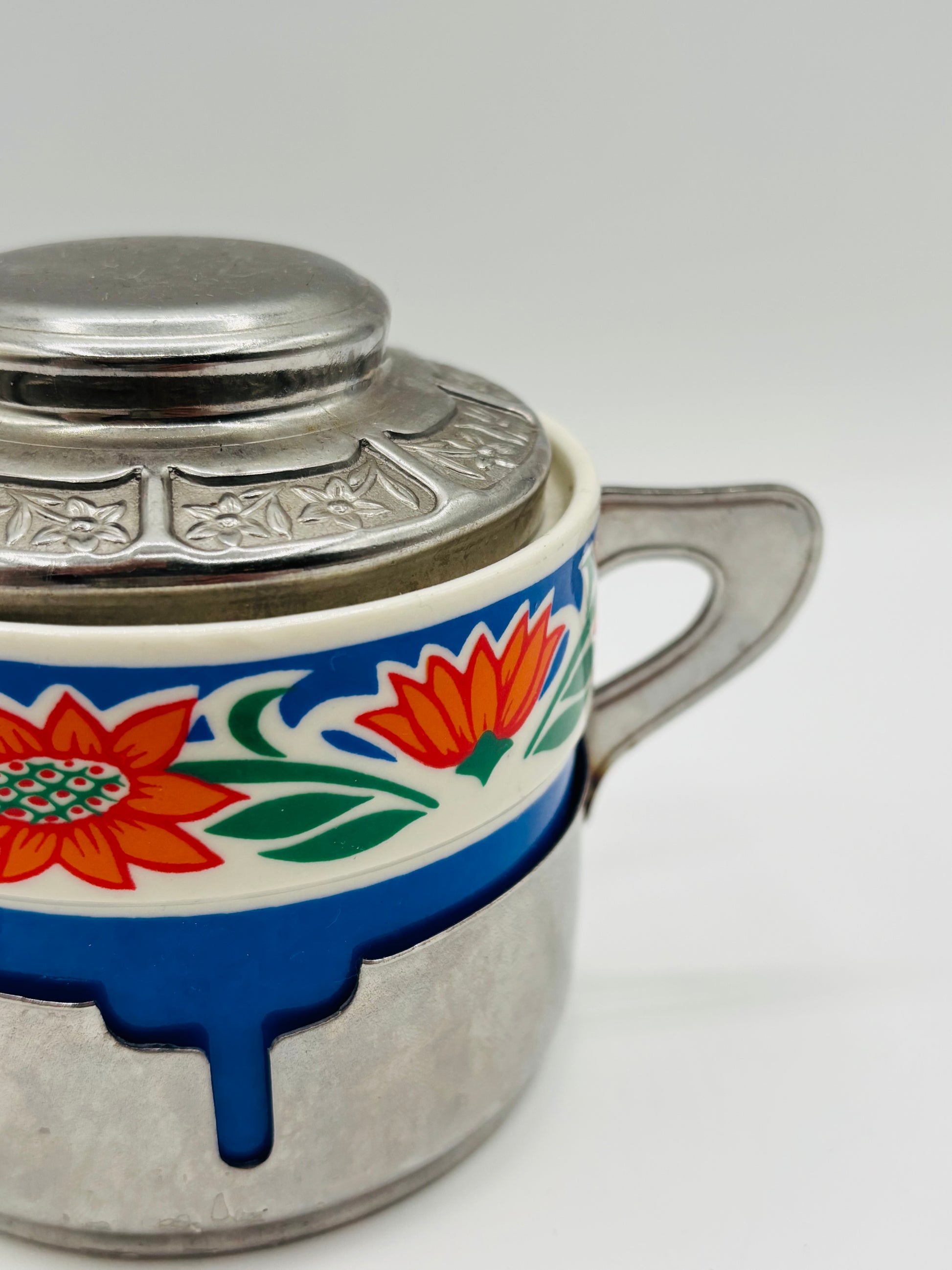 Vintage Weidmann Porcelain & Stainless Steel Sugar Bowl 