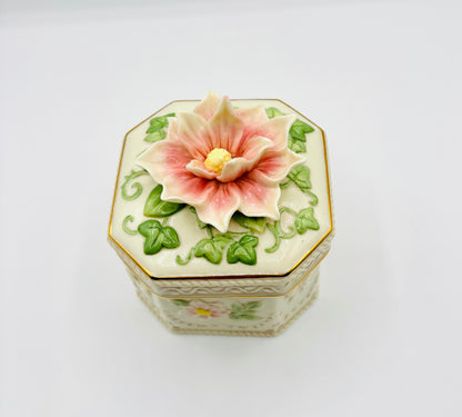 Vintage Porcelain 3D Floral Musical Jewelry Box by San Francisco Music Box Company 