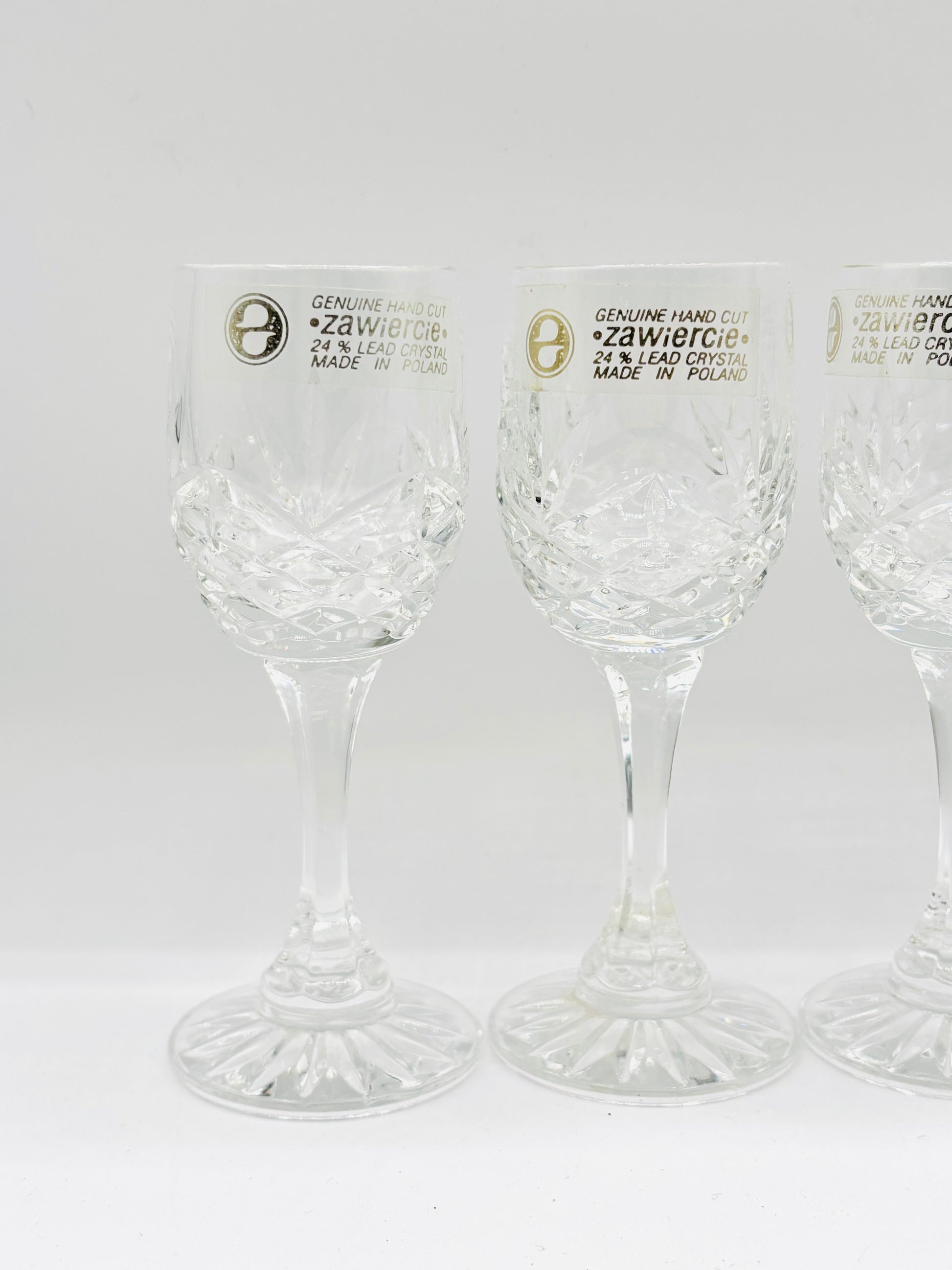 Set of 4 Vintage Zawiercie MONICA Crystal Wine Glasses 