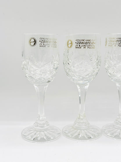 Set of 4 Vintage Zawiercie MONICA Crystal Wine Glasses 