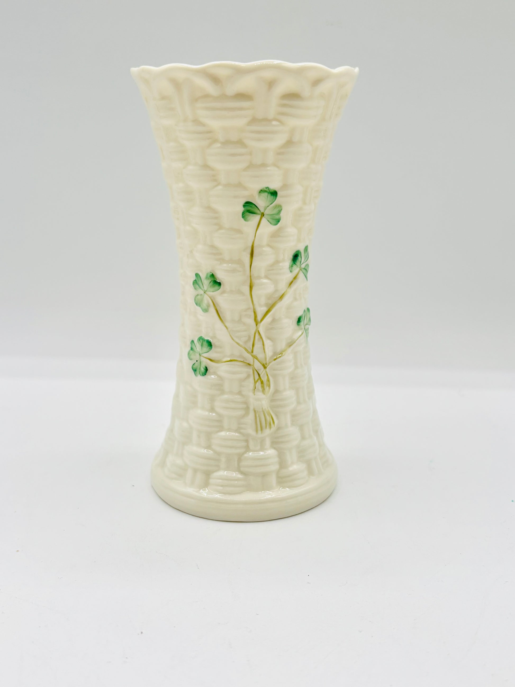 Vintage Belleek Irish Pottery Shamrock Vase 