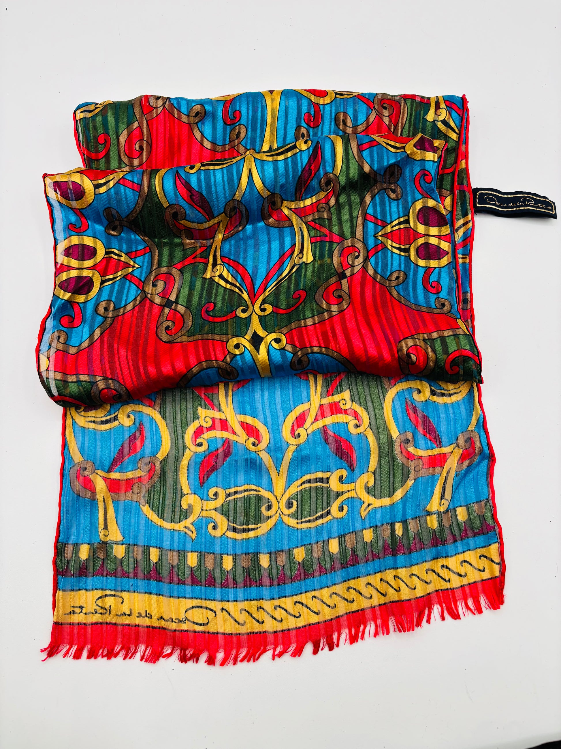 Vintage Oscar de la Renta Scarf – Stained Glass Design – Elegant Designer Accessory 