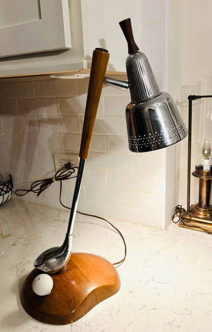 Mid Century Rare Golf Wood and Chrome Lamp 
