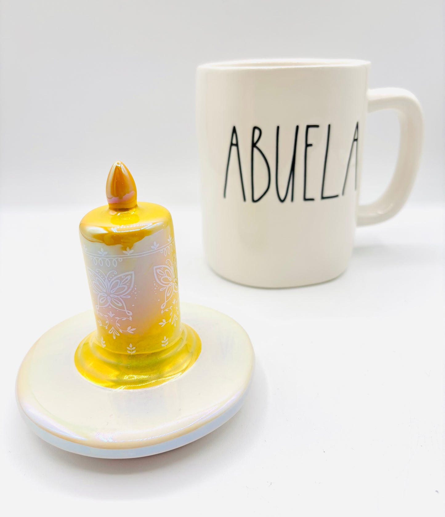Rae Dunn Disney Encanto "ABUELA" Iridescent Mug with Candle Topper 