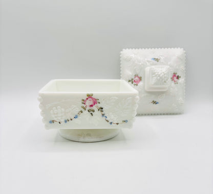 Westmoreland Beaded Grape Vanity Powder Jar Glass Box 