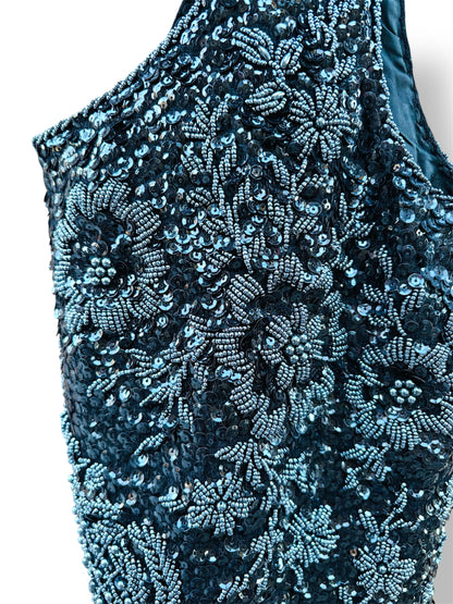 Vintage Sammy Wong Black Beaded Sleeveless Top 