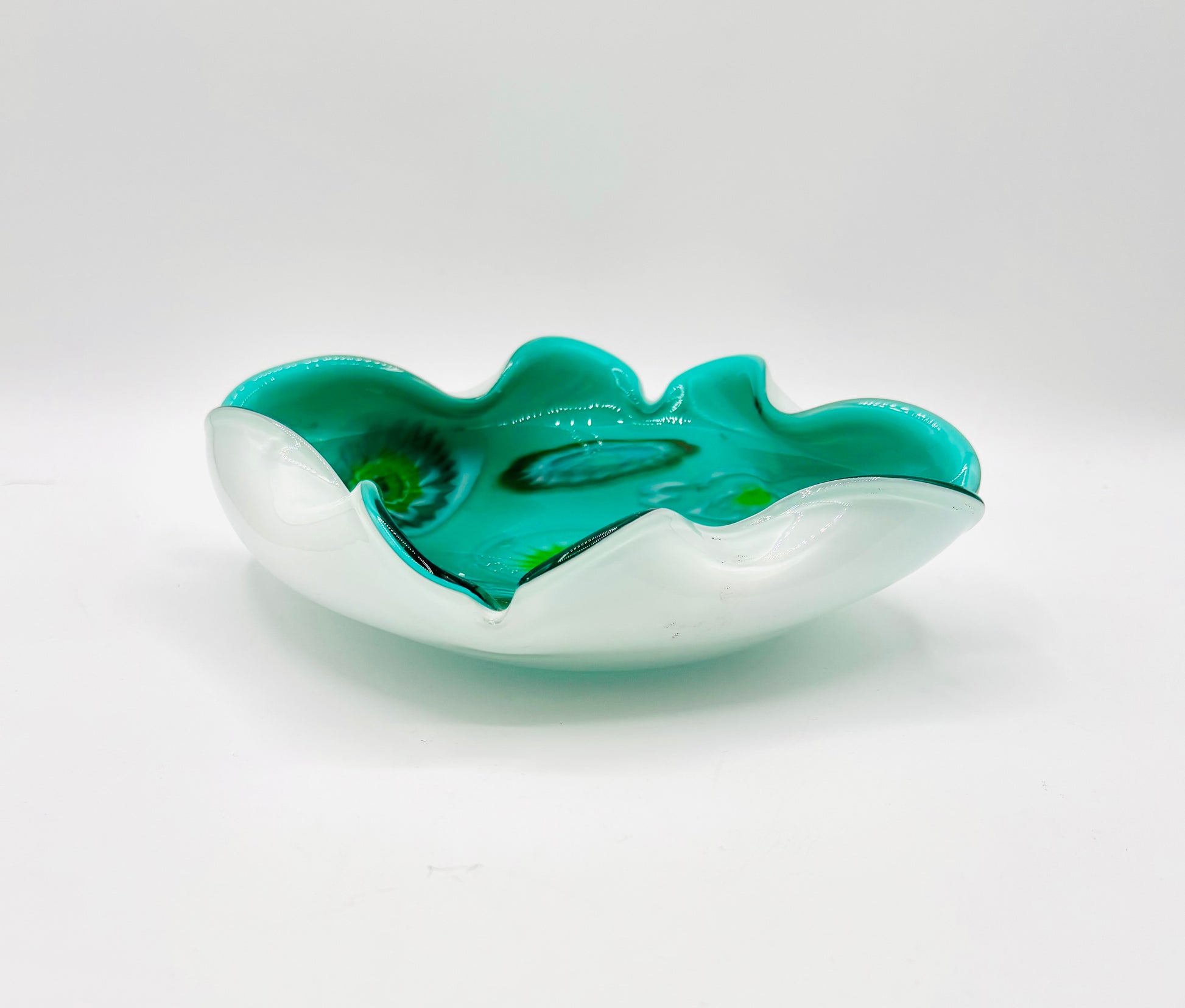 Vintage Murano Green and White Candy Dish/Bowl 