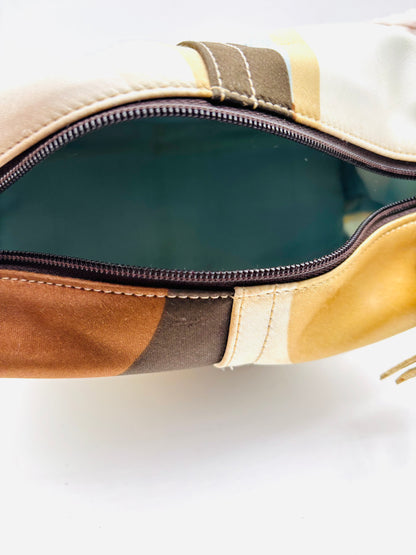 Coach Madison Satin Scarf Print Optic Art Mini Blue Brown & Beige Bag Pouch 