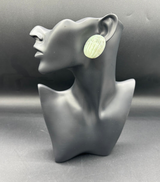 Vintage Molded Plastic Resin Green Melon Jade-Like Bead Earrings