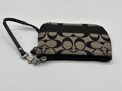 Coach 47790 Signature Stripe Black Jacquard & Leather Trim Wristlet Wallet 