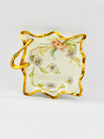 Elite Works Limoges France Square Candy Dish Plate with Handle 