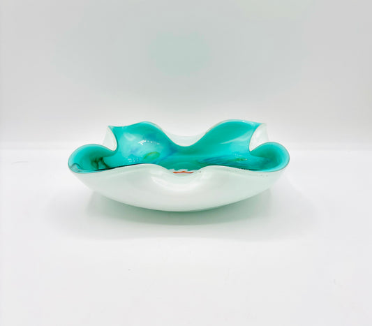 Vintage Murano Green and White Candy Dish/Bowl 