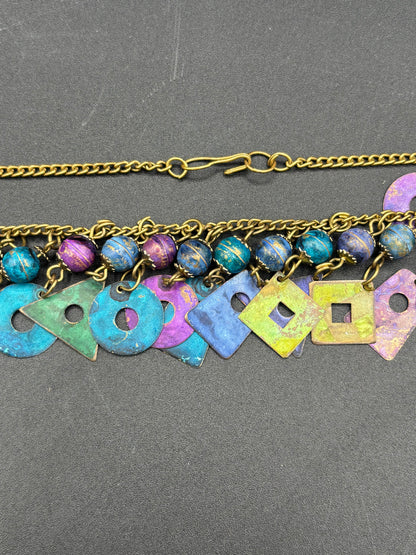 Vintage Retro 80s 90s Painted Metal Brass Charm Geometric