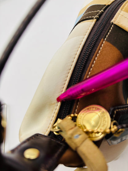 Coach Madison Satin Scarf Print Optic Art Mini Blue Brown & Beige Bag Pouch 