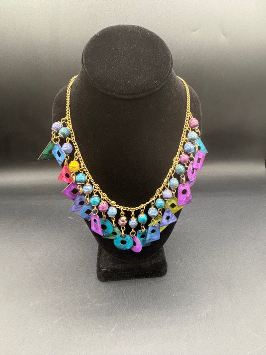 Vintage Retro 80s 90s Painted Metal Brass Charm Geometric